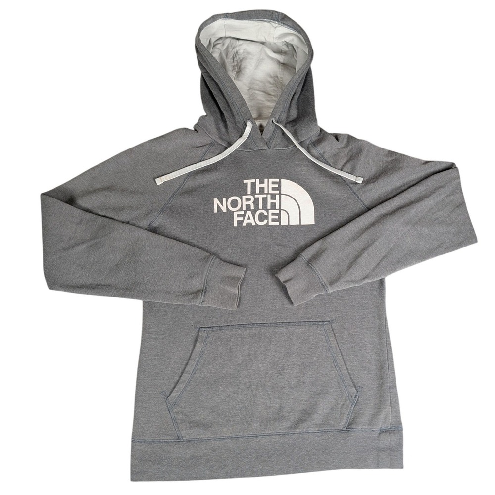 The North Face Womens Heather Grey Logo Pullover Hoodie Sweatshirt Raglan M - Picture 2 of 8